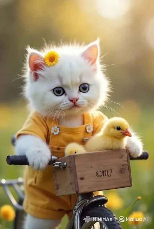 Fluffy Kitten Pedals Through Dreamy Meadow – AI Generated Video | Hailuo AI