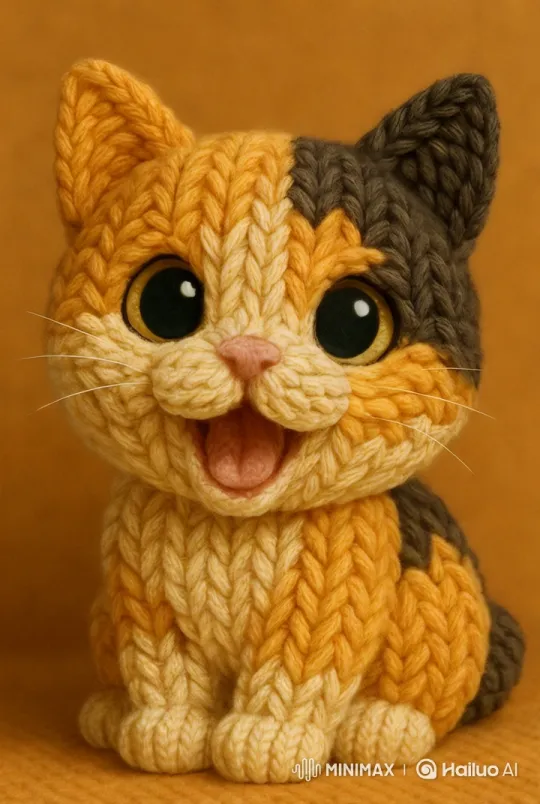 Close-Up of a Knitted Kitten with Detailed Yarn Texture – AI Generated Video | Hailuo AI
