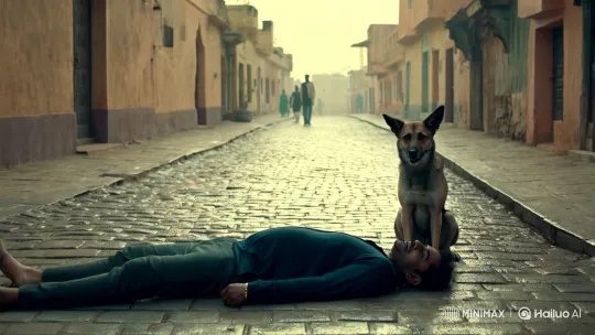 Man Dies on Street as Dog Sings, Film's Aesthetic Captures the Moment – AI Generated Video | Hailuo AI