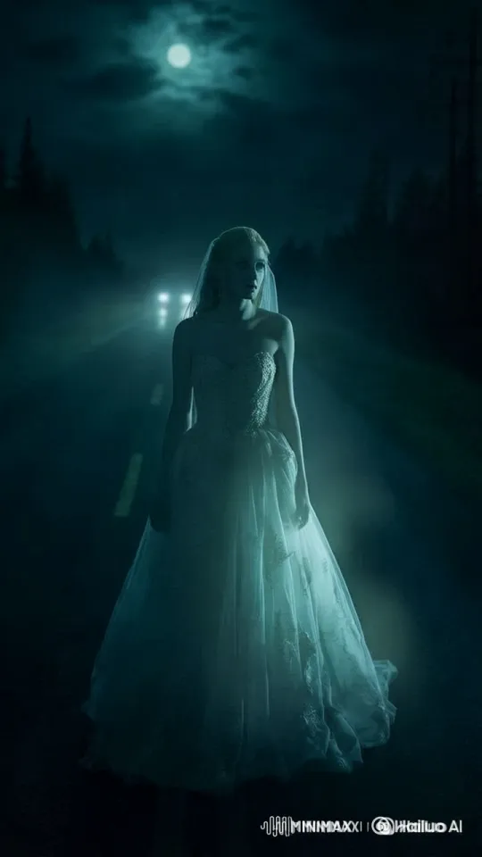 Elegant Bride Confronts Ominous Car in Haunting Full Moon Scene – AI Generated Video | Hailuo AI