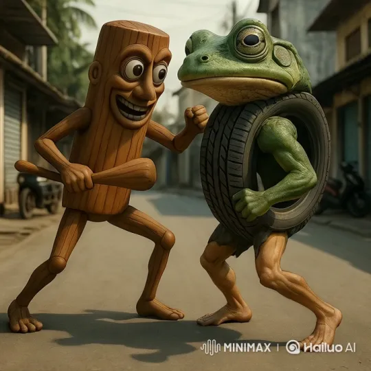 Wooden Figure vs. Frog: Street Showdown – AI Generated Video | Hailuo AI