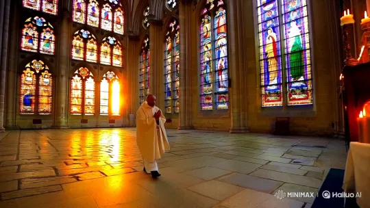 A Monk's Devotion in a Majestic Cathedral at Dawn – AI Generated Video | Hailuo AI