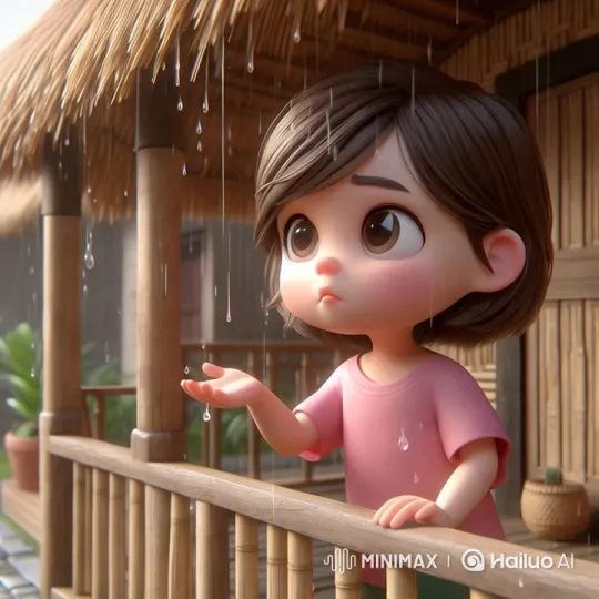Child on Porch Enjoying Rainfall in Serene Setting – AI Generated Video | Hailuo AI