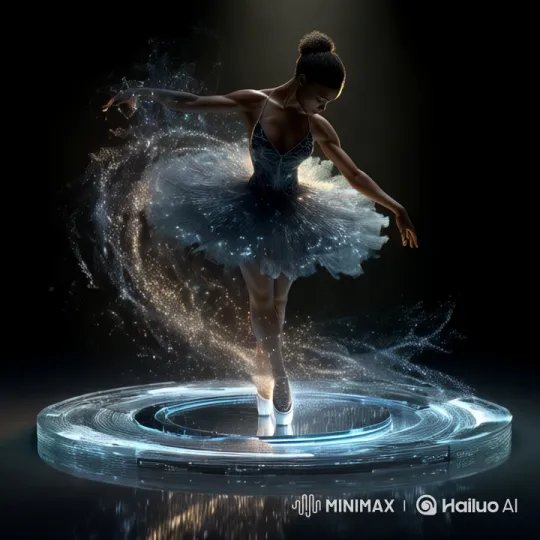 Enchanting Ballerina in Glowing Aura on Dark Stage – AI Generated Video | Hailuo AI