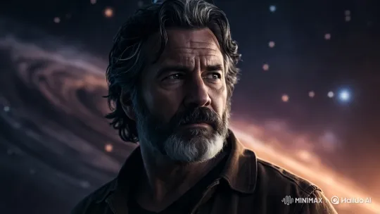 Cosmic Scene with Man Amidst Swirling Galaxies – AI Generated Video | Hailuo AI