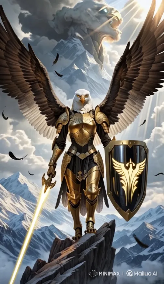 Eagle Warrior Stands Majestic on Snowy Peak – AI Generated Video | Hailuo AI