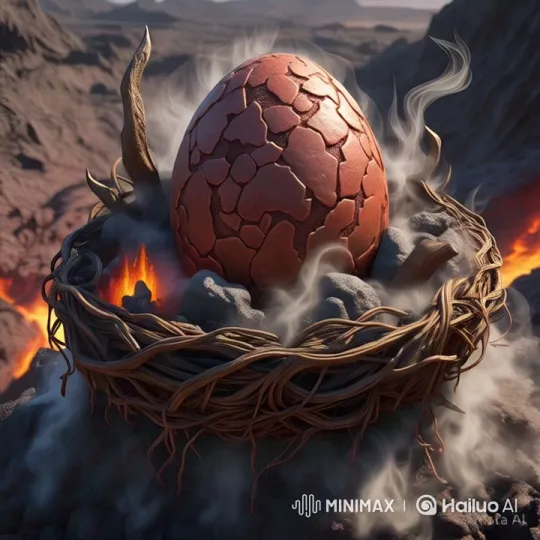 Birth of a Dark Red Baby Dragon in Volcanic Landscape – AI Generated Video | Hailuo AI