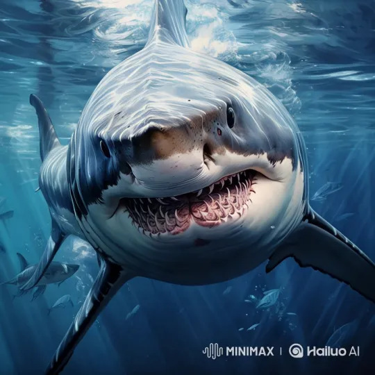 Graceful Majesty: Great White Shark in Vivid Underwater Ballet – AI Generated Video | Hailuo AI