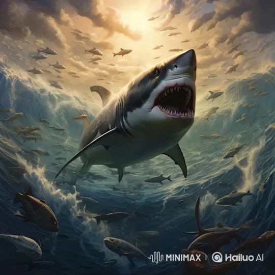 Dramatic Underwater Encounter with a Great White Shark – AI Generated Video | Hailuo AI