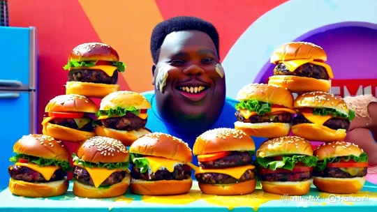 Title: Plus-Sized Man's Legendary Burger Challenge – AI Generated Video | Hailuo AI
