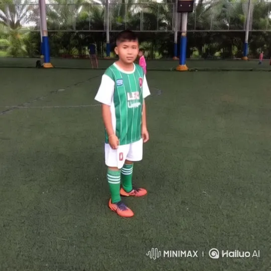 Boy in Green Soccer Uniform on Indoor Field – AI Generated Video | Hailuo AI