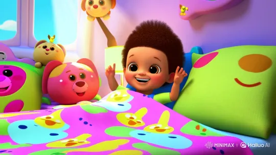 Toddler Wakes Up to Animated Joy in Colorful Bedroom – AI Generated Video | Hailuo AI
