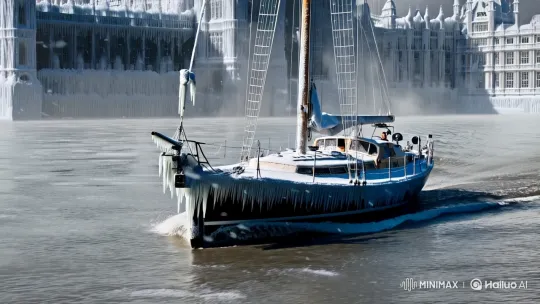 Flooded London: A Sailboat Glides Through Frozen Cityscape – AI Generated Video | Hailuo AI