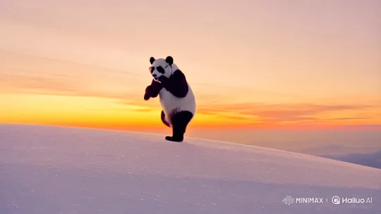 Fluffy Panda Dance on Snowy Peak at Sunrise – AI Generated Video | Hailuo AI