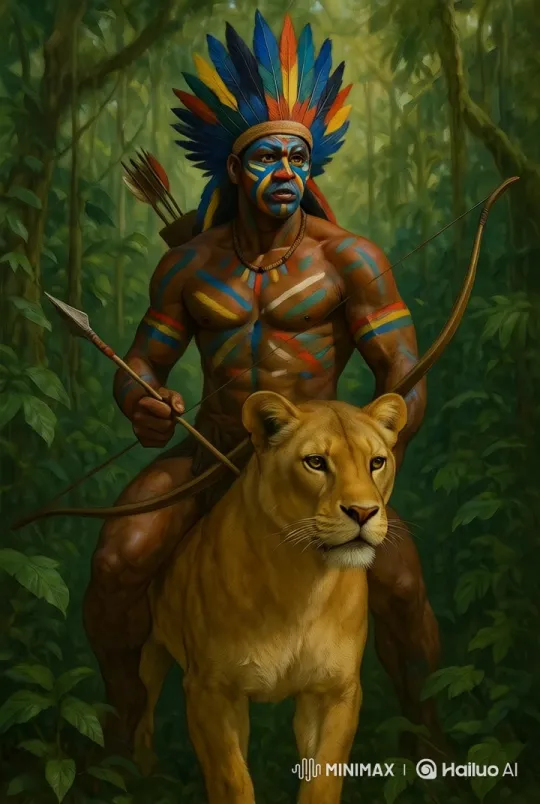 Warrior Hunts with Bow and Lion Through Lush Forest – AI Generated Video | Hailuo AI
