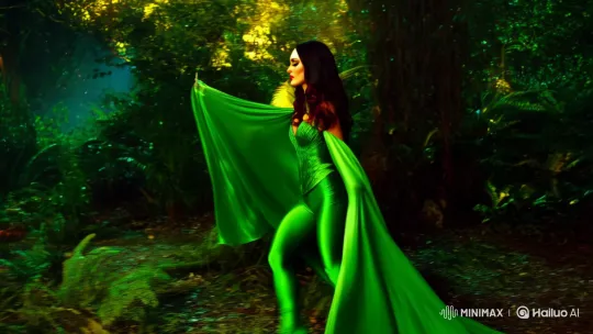 Megan Fox as Poison Ivy Enchants Gold Ranger in Lush Forest – AI Generated Video | Hailuo AI