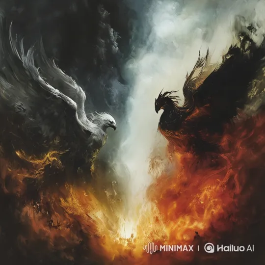 Epic Confrontation: White Eagle vs. Black Dragon in Fiery Live2D – AI Generated Video | Hailuo AI