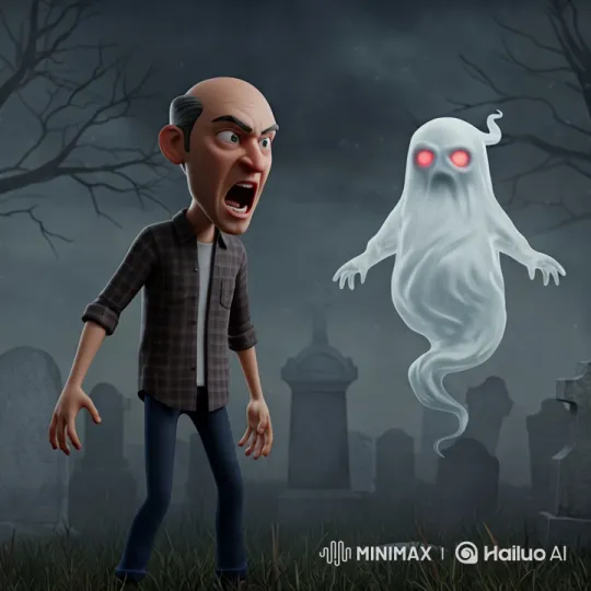 Man Encounters Ghost in Eerie Graveyard – AI Generated Video | Hailuo AI