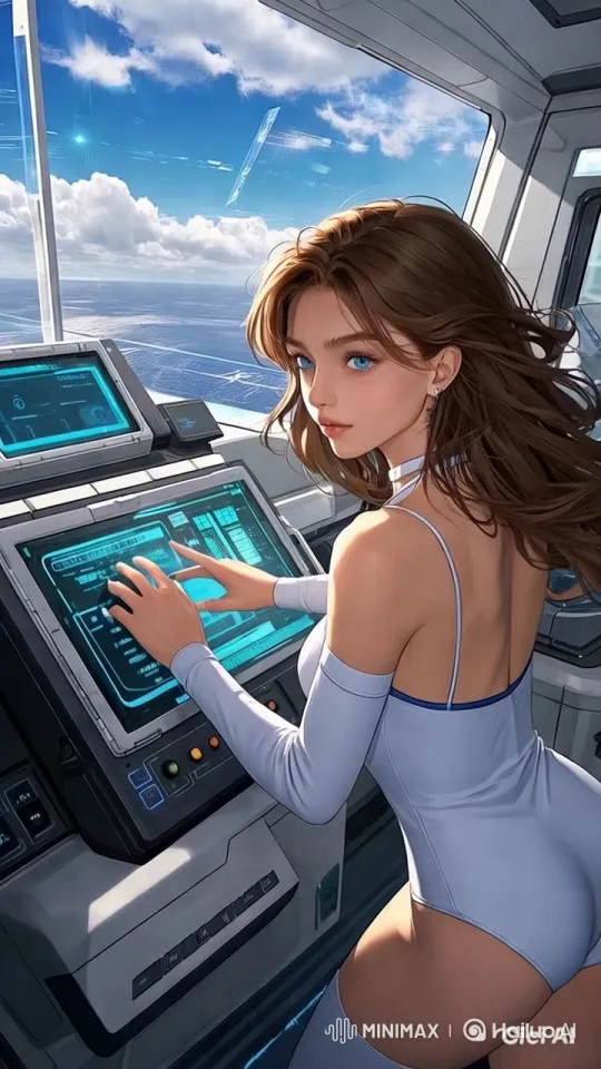 Futuristic Woman Interacts with Holographic Interface – AI Generated Video | Hailuo AI