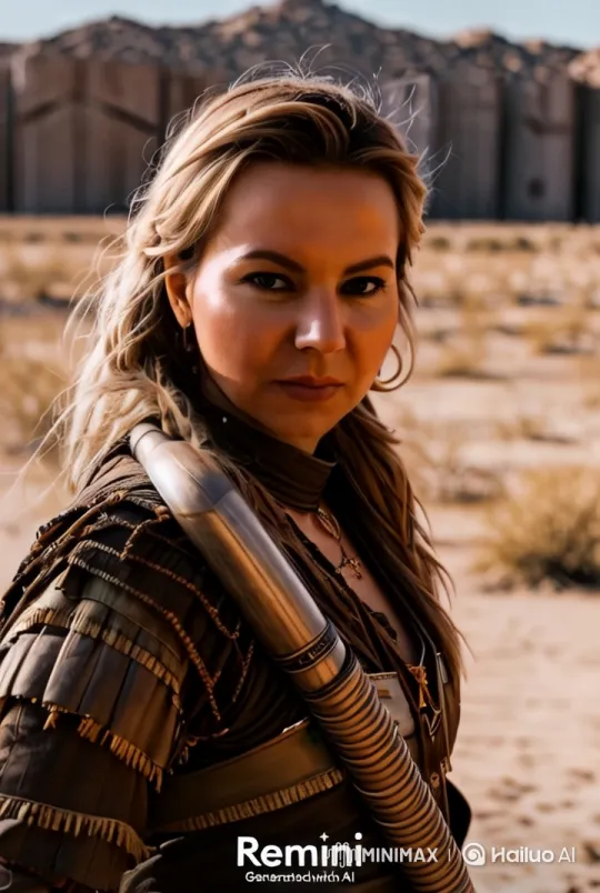 Amazon Warrior in Desert: Epic Close-Up with Dramatic Lighting – AI Generated Video | Hailuo AI