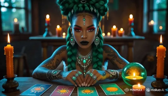 Psychic Reader Deciphers Tarot with Intense Gaze – AI Generated Video | Hailuo AI