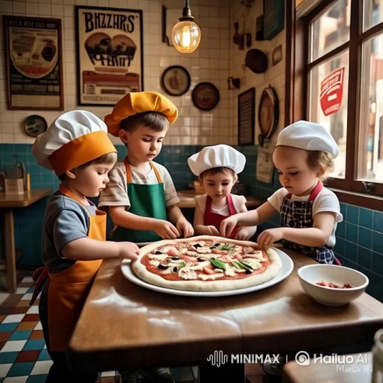 Children as Chefs: Creative Pizza Decoration in Cozy Kitchen – AI Generated Video | Hailuo AI