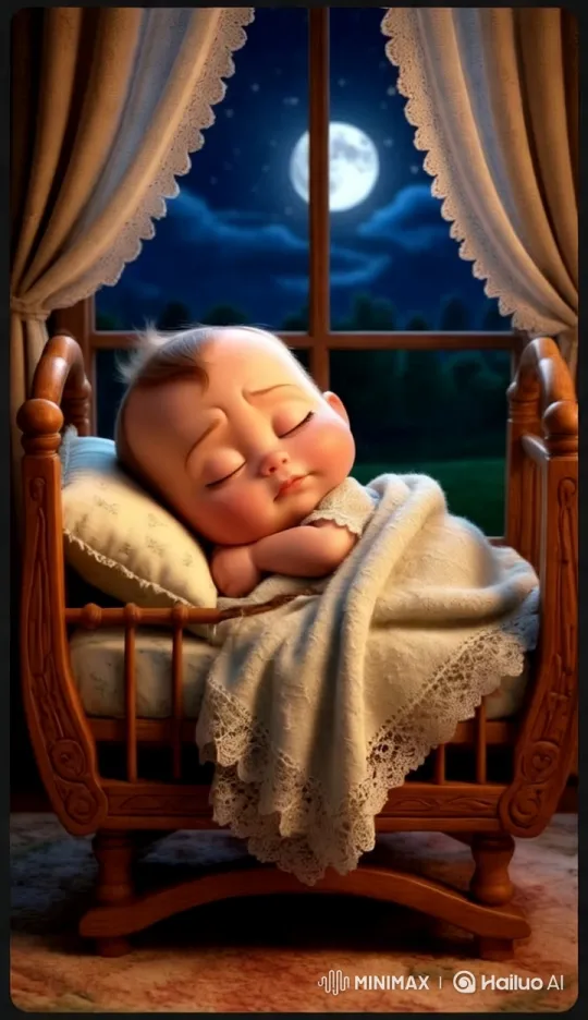 Child Rests Peacefully in Moonlit Crib – AI Generated Video | Hailuo AI