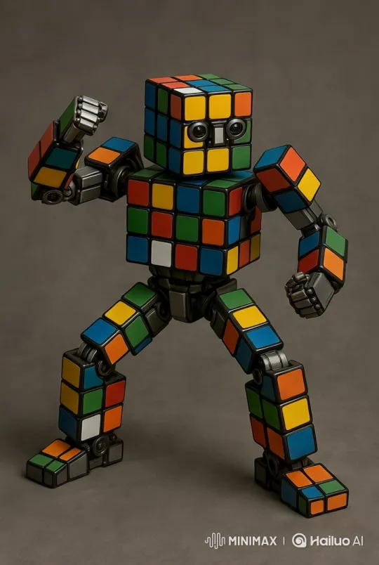 Rubik's Cube Robot in Fighting Pose – AI Generated Video | Hailuo AI