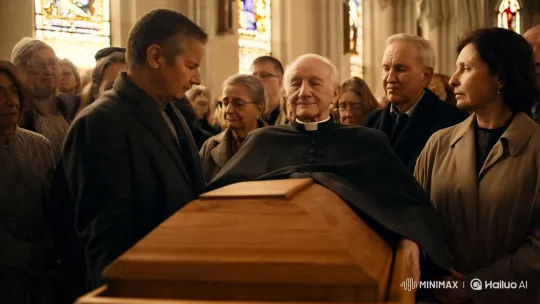 Elderly Priest's Farewell: A Poignant Church Ceremony – AI Generated Video | Hailuo AI