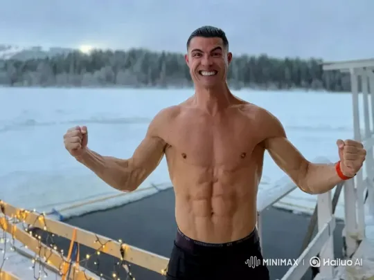 Man Experiences Shock of Ice Water in Snowy Landscape – AI Generated Video | Hailuo AI