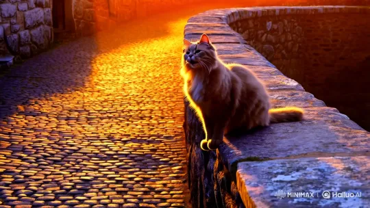 Cat Sings on Stone Wall at Sunset – AI Generated Video | Hailuo AI