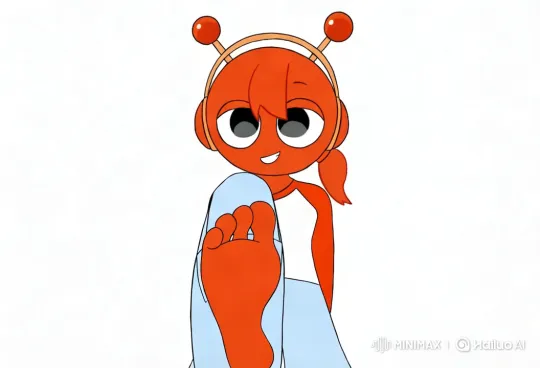 Playful Red Character with Antennae Sniffs Own Foot – AI Generated Video | Hailuo AI