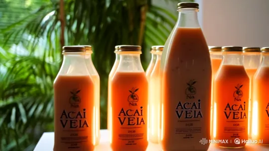 Aesthetic Display of Açaí na Veia Bottles with Smooth Camera Work – AI Generated Video | Hailuo AI