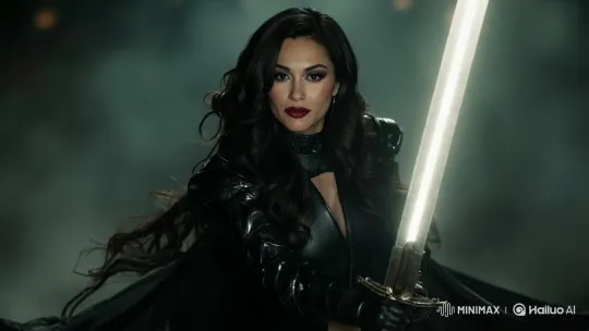 Woman in Futuristic Armor Wields Glowing Sword – AI Generated Video | Hailuo AI