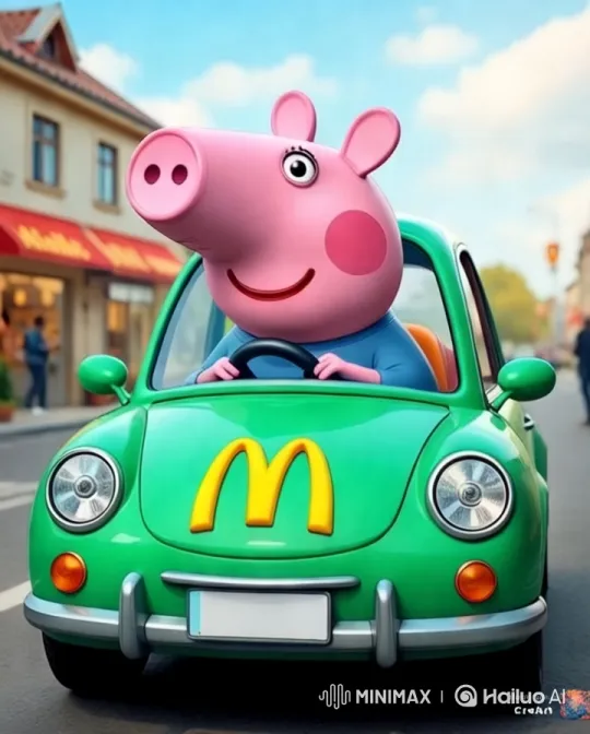 Peppa Pig Drives Through Town in Yellow McDonald's Car – AI Generated Video | Hailuo AI