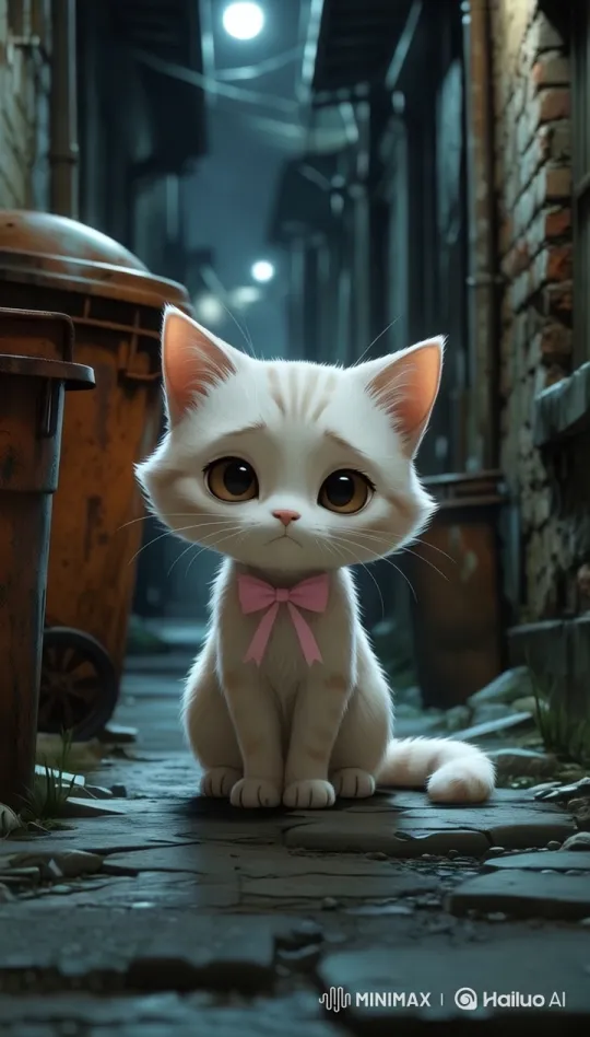 Aesthetic Exploration of a Curious Kitten in a Dim Alley – AI Generated Video | Hailuo AI