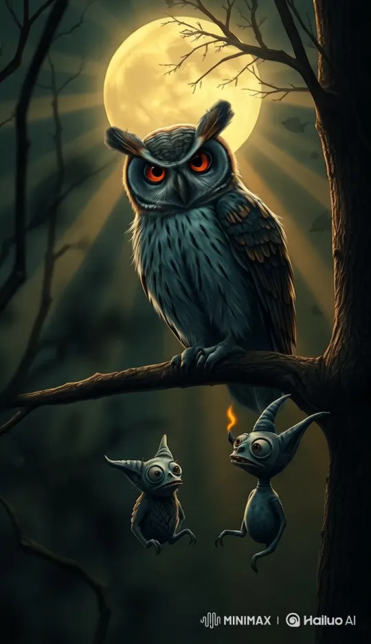 Majestic Owl and Whimsical Creatures in Moonlit Night – AI Generated Video | Hailuo AI