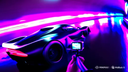 Futuristic Sports Car Speeds Through Neon Tunnel – AI Generated Video | Hailuo AI