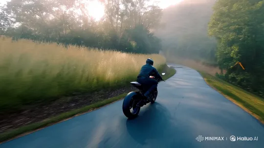 Downhill Motorcycle Ride: Immersive Perspective – AI Generated Video | Hailuo AI
