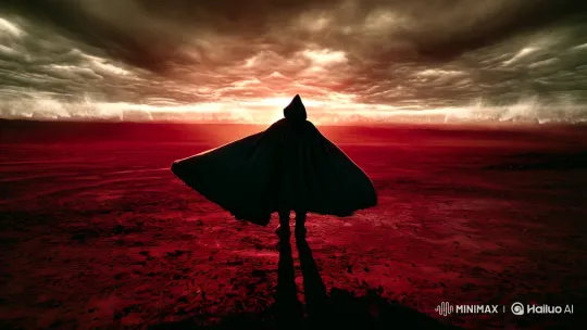 Epic Scene: Solitary Figure on Volcanic Plain – AI Generated Video | Hailuo AI