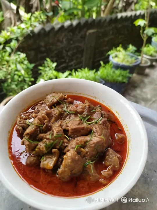 Beef Rendang Delicacy in a Lush Garden Setting – AI Generated Video | Hailuo AI