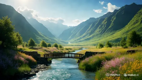 Romantic Couple Embraces in Majestic Valley Scenery – AI Generated Video | Hailuo AI