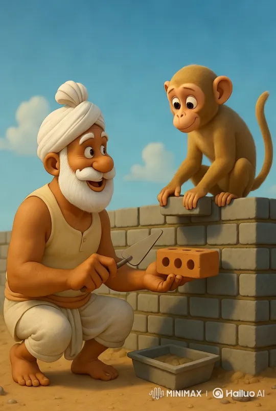 Elderly Farmer and Clever Monkey Build House in Desert – AI Generated Video | Hailuo AI