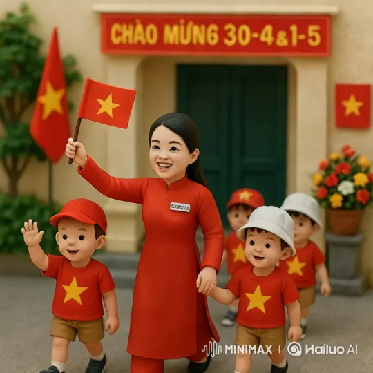 Vietnamese Celebration with Children and Woman in Red Ao Dai – AI Generated Video | Hailuo AI