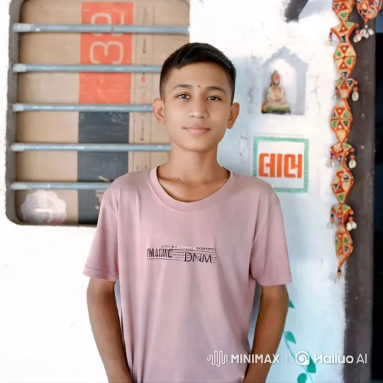 Boy Stands Confidently in Colorful, Textured Space – AI Generated Video | Hailuo AI