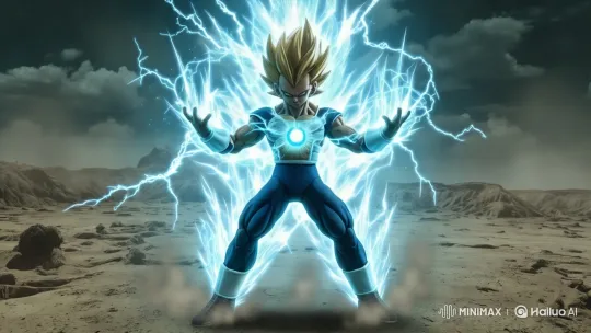 Vegeta Unleashes Final Flash Amidst Battle-Scarred Landscape – AI Generated Video | Hailuo AI