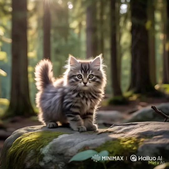 Fluffy Kitten Explores Serene Forest Scene – AI Generated Video | Hailuo AI