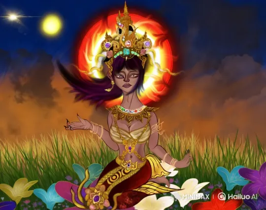 Golden Figure in Flowery Field with Graceful Dance – AI Generated Video | Hailuo AI
