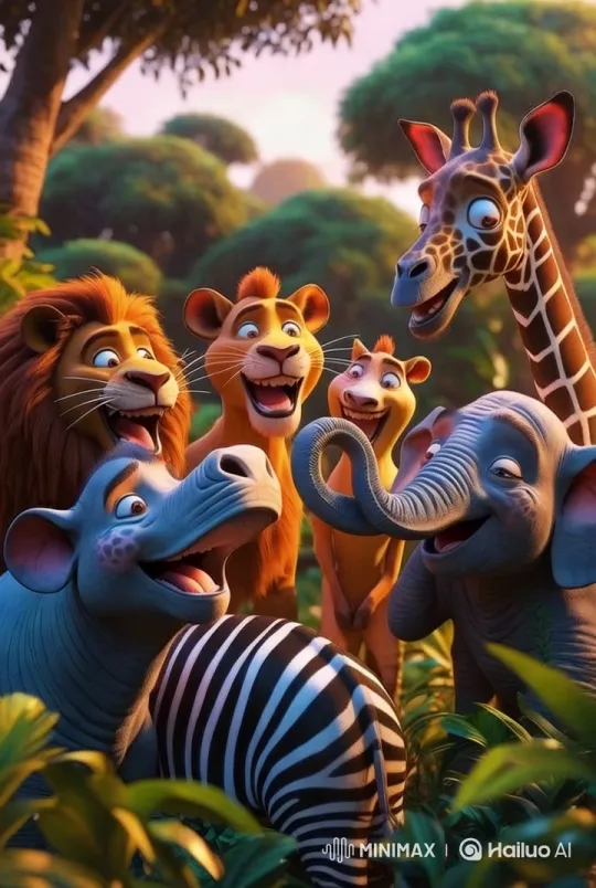 Harmonious Jungle Life: Animated Animals' Camaraderie – AI Generated Video | Hailuo AI