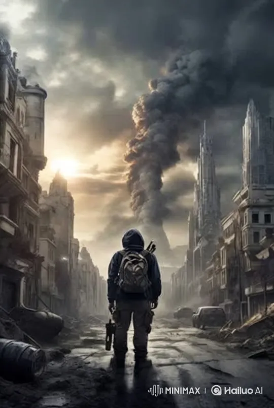 Post-Apocalyptic City: Man Navigates Earthquake and Zombie Ruins – AI Generated Video | Hailuo AI